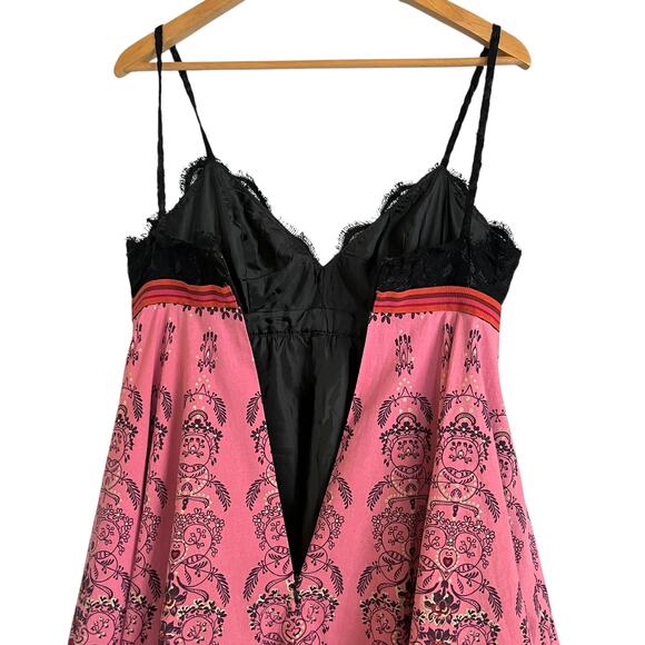 Vintage Anna Sui Archival Party Dress Black Lace Sparkling Print Pink Skirt - Picture 4 of 13
